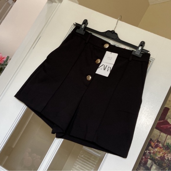 Zara High Rise Shorts Flowy With Button Black Size M - Picture 4 of 9